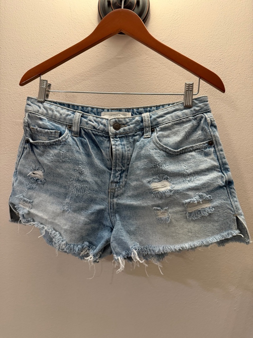 Washed Light Blue Distressed Denim Shorts - Women's medium - Picture 2 of 6